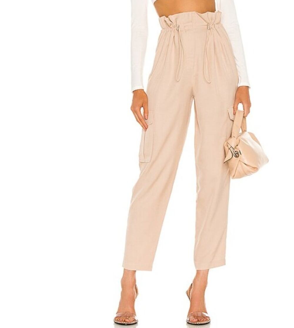 h:ours Shaye Paperbag Cargo Pants Champagne Beige Viscose Linen Revolve XS